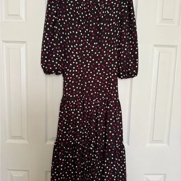 Kate Spade Glimmer Dot Wrap Dress, Black With Pink/White Polka Dots, Size 1, NWT